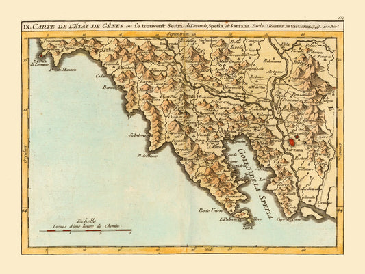 Historic Map - Spezia Province Italy - Robert 1748 - 30.57 x 23 - Vintage Wall Art