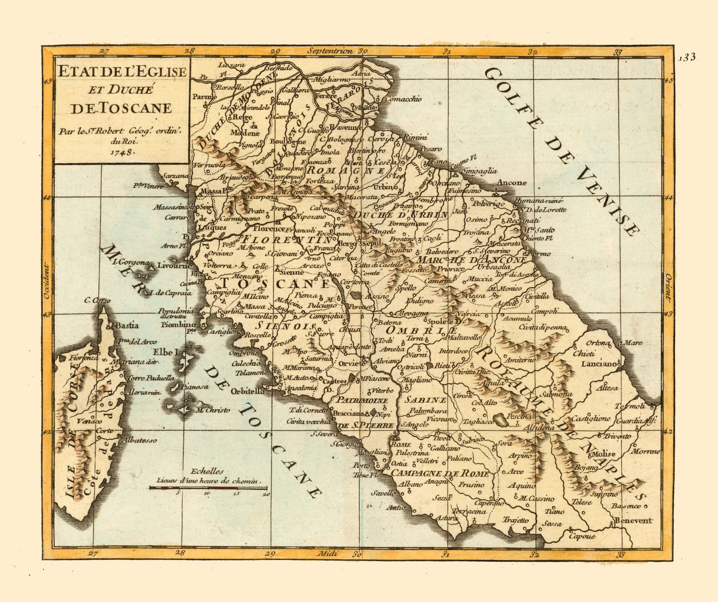 Historic Map - Papal States Tuscany Italy - Robert 1748 - 27.42 x 23 - Vintage Wall Art