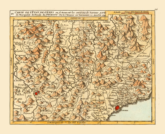 Historic Map - Savona Environs Italy - Robert 1748 - 28.38 x 23 - Vintage Wall Art