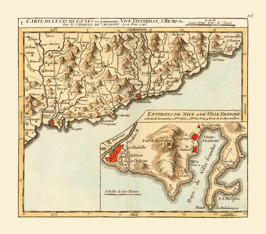 Historic Map - Imperia Genoa Province France - Robert 1748 - 26.15 x 23 - Vintage Wall Art