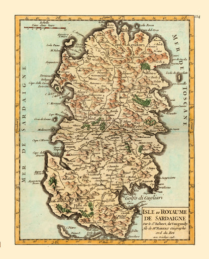 Historic Map - Sardinia Italy - Robert 1748 - 23 x 28.50 - Vintage Wall Art