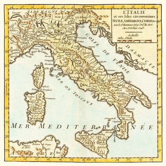 Historic Map - Italy - Robert 1748 - 23.02 x 23 - Vintage Wall Art