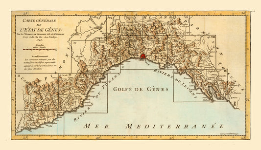 Historic Map - Genoa Province Italy - Robert 1748 - 39.84 x 23 - Vintage Wall Art