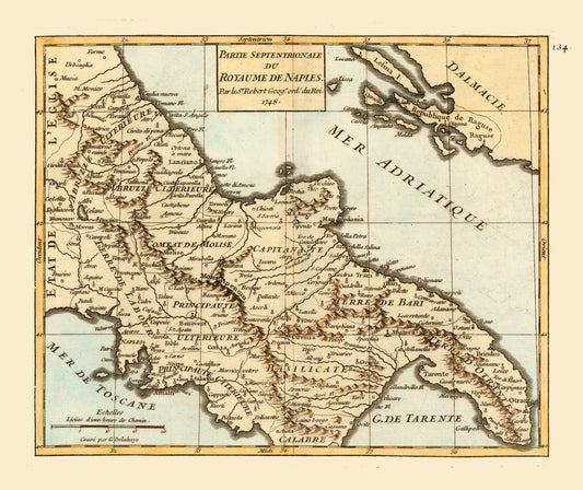 Historic Map - Naples Region Italy - Robert 1748 - 27.37 x 23 - Vintage Wall Art