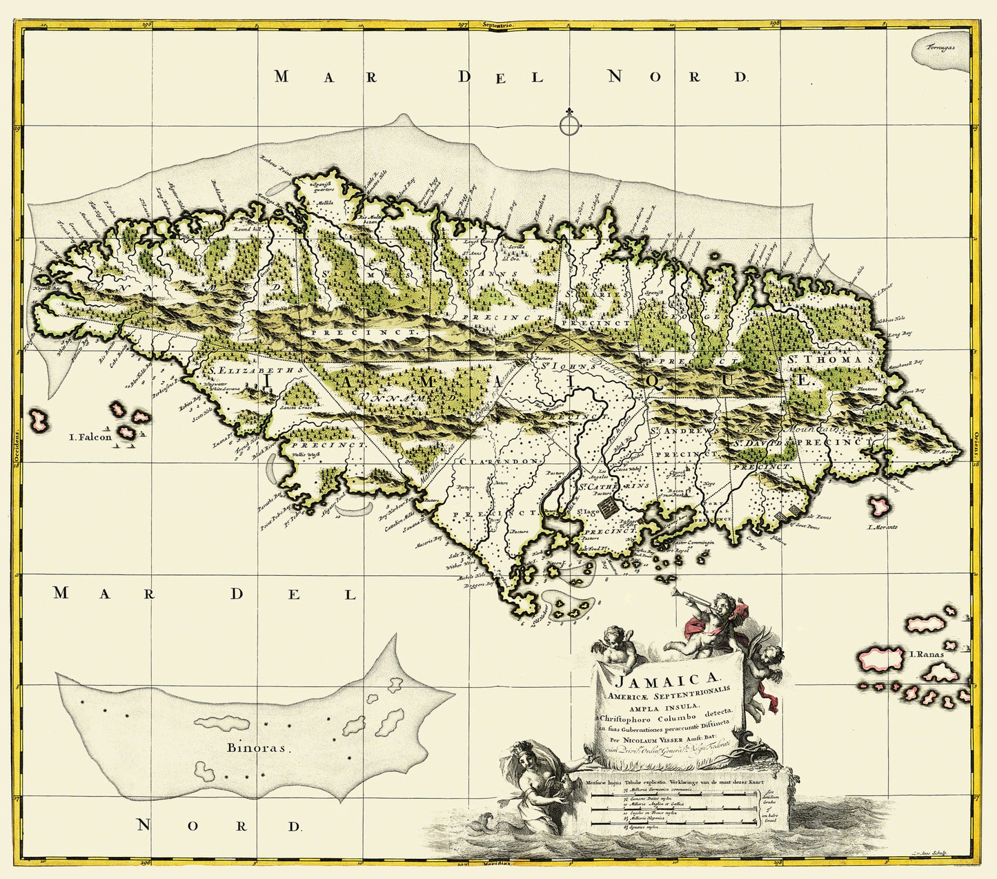 Historic Map - Jamaica - Visser 1680 - 26.13 x 23 - Vintage Wall Art