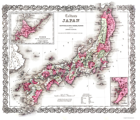 Historic Map - Japan - Colton 1855 - 23 x 26.77 - Vintage Wall Art