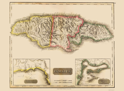 Historic Map - Jamaica - Thomson 1821 - 23 x 31.15 - Vintage Wall Art