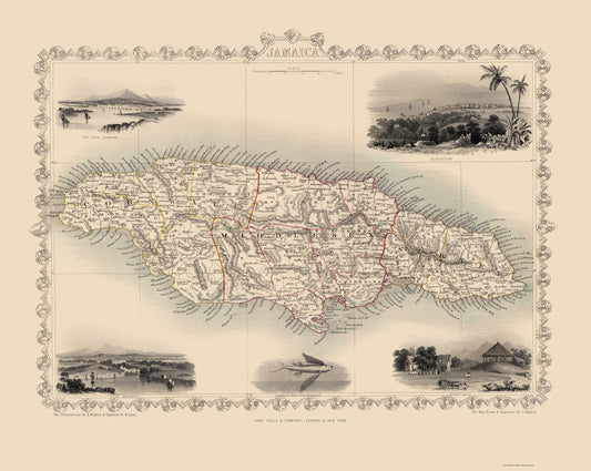 Historic Map - Jamaica - Tallis 1851 - 23 x 28.83 - Vintage Wall Art