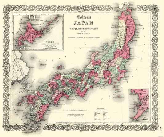 Historic Map - Japan - Colton 1855 - 27.61 x 23 - Vintage Wall Art