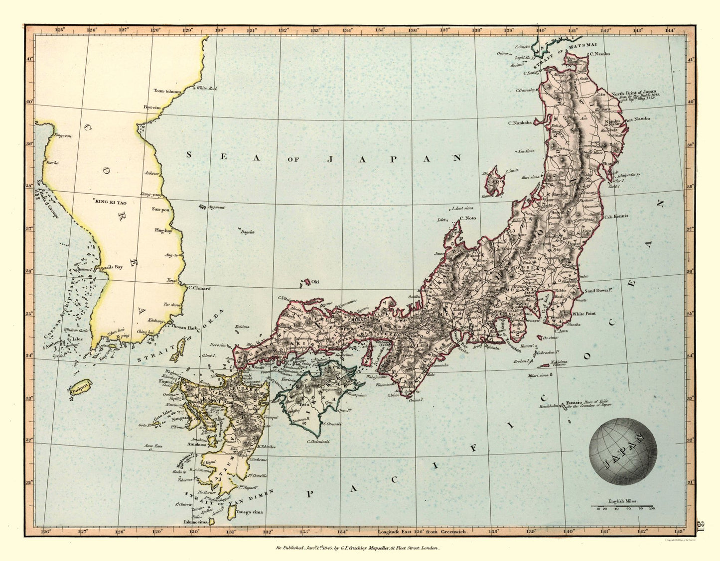 Historic Map - Japan - Gruchley 1845 - 29.49 x 23 - Vintage Wall Art