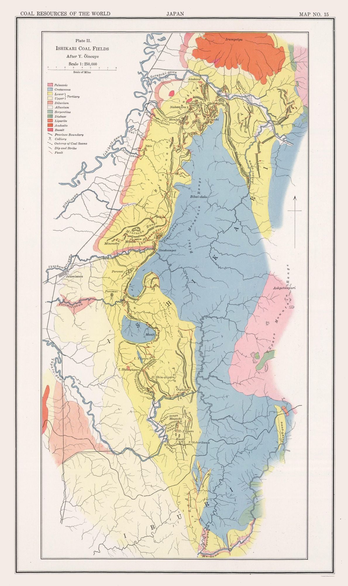 Historic Map - Ishikari Coal Fields Japan - Oinouye 1913 - 23 x 38.65 - Vintage Wall Art