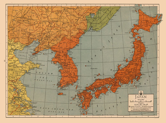 Historic Map - Japan - Clement 1943 - 30.93 x 23 - Vintage Wall Art