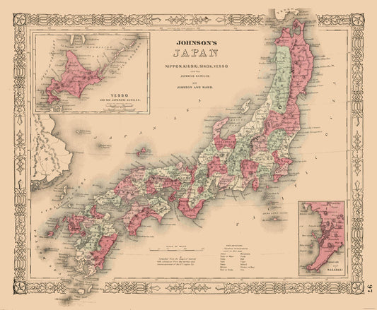 Historic Map - Japan - Johnson 1864 - 27.91 x 23 - Vintage Wall Art