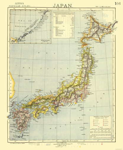 Historic Map - Japan - Letts 1883 - 23 x 27.85 - Vintage Wall Art