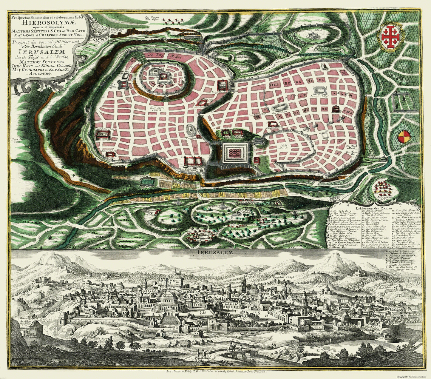 Historic Map - Jerusalem Israel Holy City - Braun 1735 - 26.19 x 23 - Vintage Wall Art