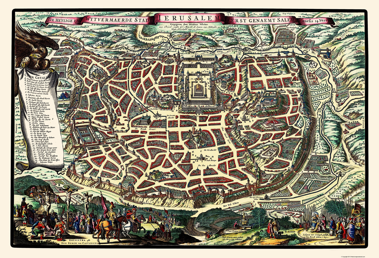 Historic Map - Jerusalem Israel - Visscher 1660 - 23 x 33.78 - Vintage Wall Art