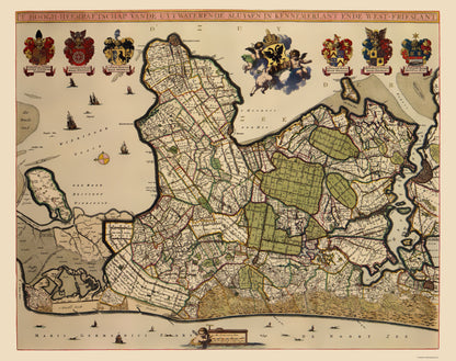 Historic Map - Kennemerland West Friesland Netherlands - Dou 1682 - 23 x 29.05 - Vintage Wall Art