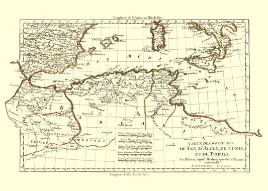 Historic Map - Tlemcen Fez Tunisia Tripoli Kingdoms - Santini 1794 - 32.23 x 23 - Vintage Wall Art