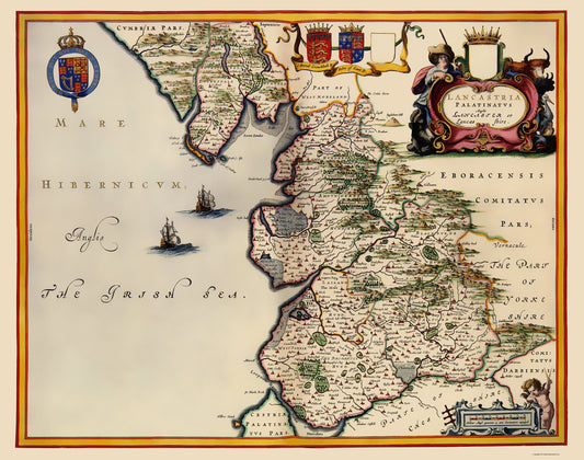 Historic Map - Lancashire County England - Blaeu 1645 - 23 x 29.16 - Vintage Wall Art