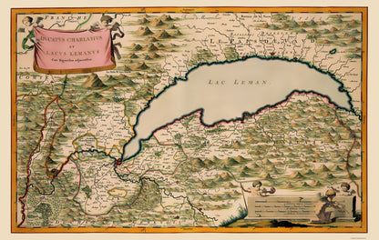 Historic Map - Lake Leman Switzerland France - Blaeu 1682 - 23 x 36 - Vintage Wall Art