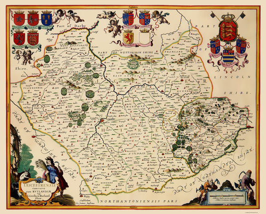 Historic Map - Leicestershire County England - Blaeu 1646 - 23 x 28.58 - Vintage Wall Art