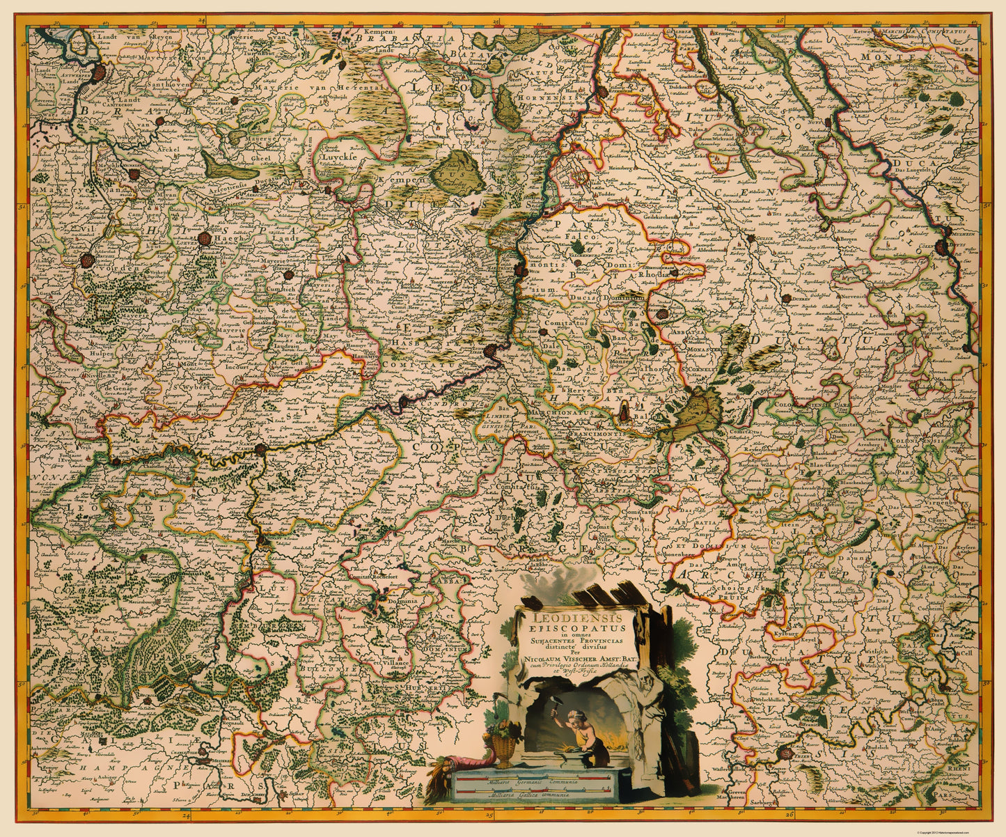 Historic Map - Liege Province Belgium - Visscher 1681 - 23 x 27.65 - Vintage Wall Art