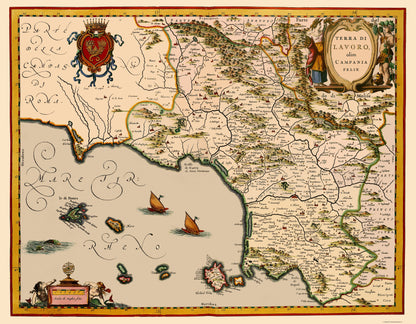 Historic Map - Livorno Region Italy - Blaeu 1640 - 23 x 29.56 - Vintage Wall Art