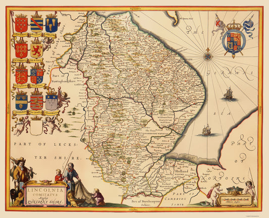 Historic Map - Lincolnshire County England - Jansson 1646 - 23 x 28.32 - Vintage Wall Art