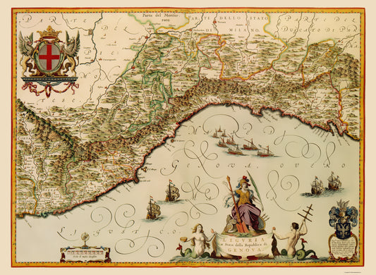 Historic Map - Liguria Region Italy - Blaeu 1640 - 23 x 31.46 - Vintage Wall Art