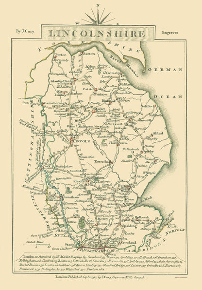 Historic Map - Lincolnshire County England - Cary 1792 - 23 x 32.88 - Vintage Wall Art