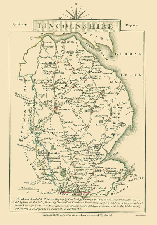 Historic Map - Lincolnshire County England - Cary 1792 - 23 x 32.88 - Vintage Wall Art