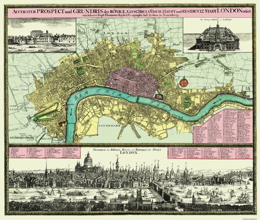 Historic Map - London England Royal British Majority - Visscher 1705 - 27 x 23 - Vintage Wall Art