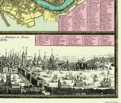 Historic Map - London England Royal British Majority - Visscher 1705 - 27 x 23 - Vintage Wall Art