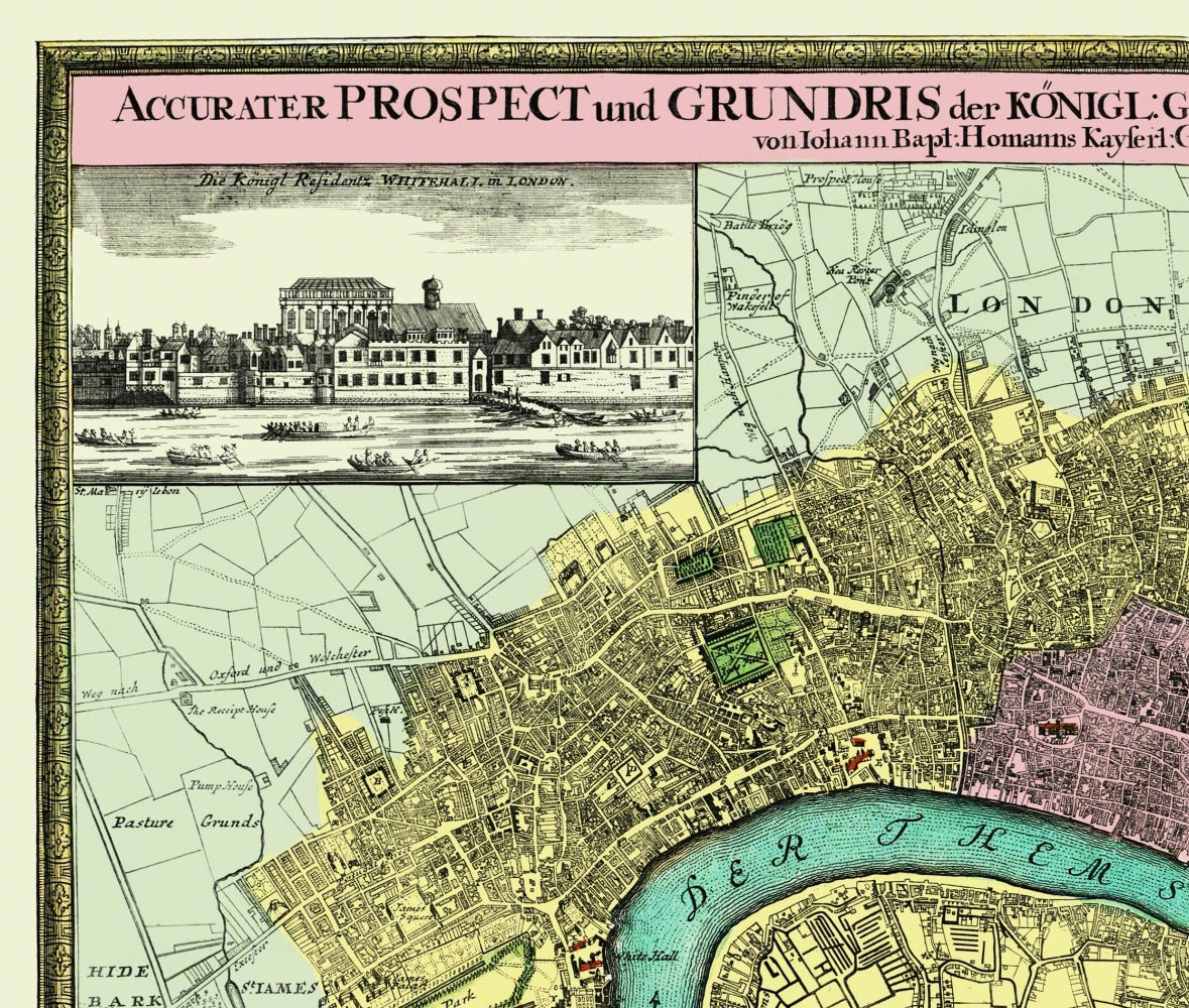 Historic Map - London England Royal British Majority - Visscher 1705 - 27 x 23 - Vintage Wall Art