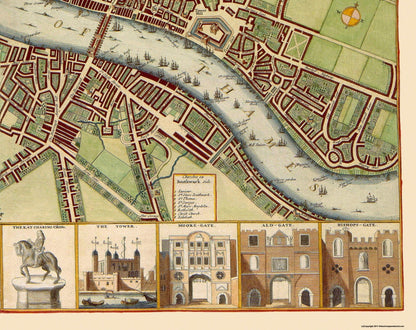 Historic Map - London England Thames River - DeHooghe 1689 - 29 x 23 - Vintage Wall Art