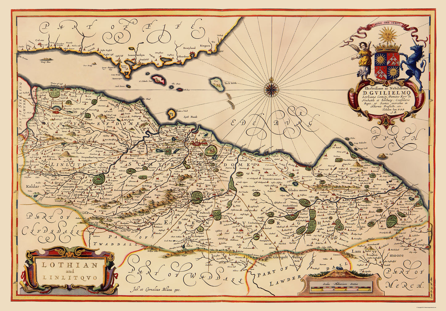 Historic Map - Lothian Region Scotland - Blaeu 1640 - 23 x 33.02 - Vintage Wall Art