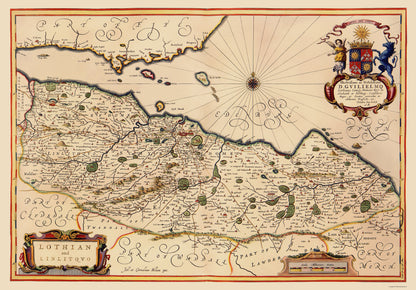 Historic Map - Lothian Region Scotland - Blaeu 1640 - 23 x 33.02 - Vintage Wall Art