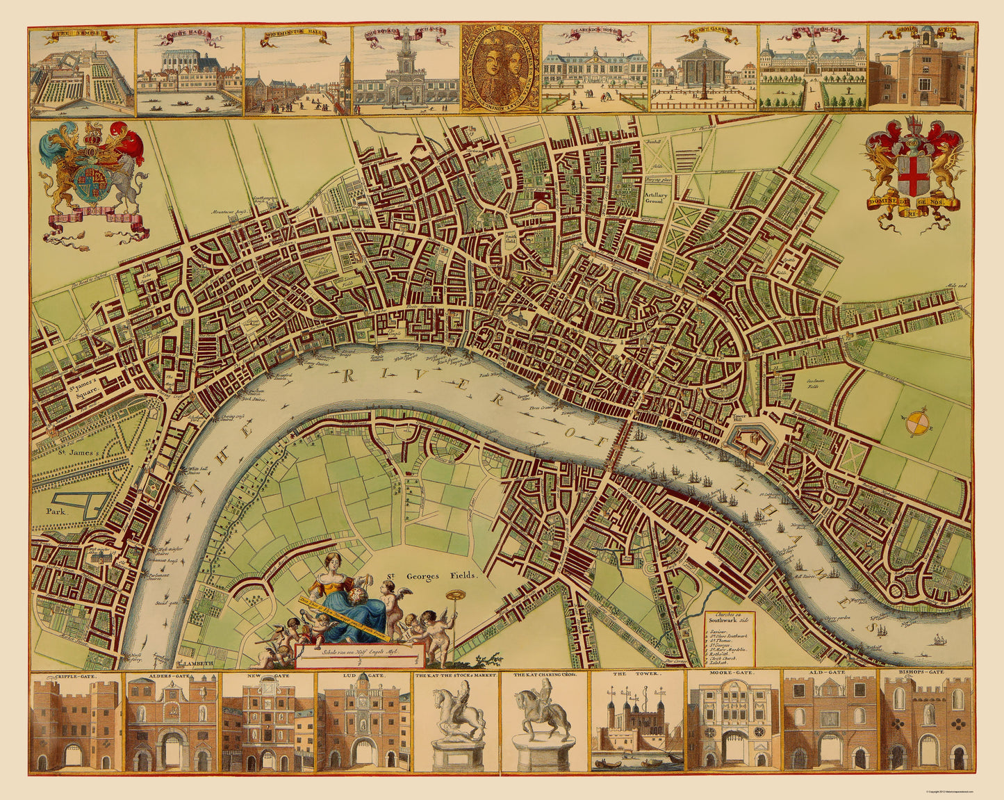 Historic Map - London England - Hollar 1688 - 23 x 28.87 - Vintage Wall Art