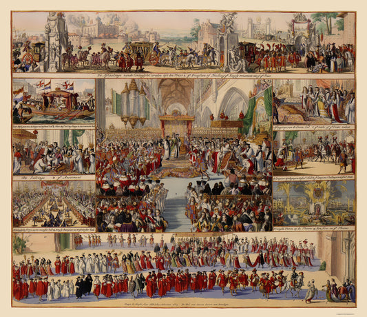 Historic Map - London England William III Coronation - De'Hooghe 1689 - 23 x 26 - Vintage Wall Art