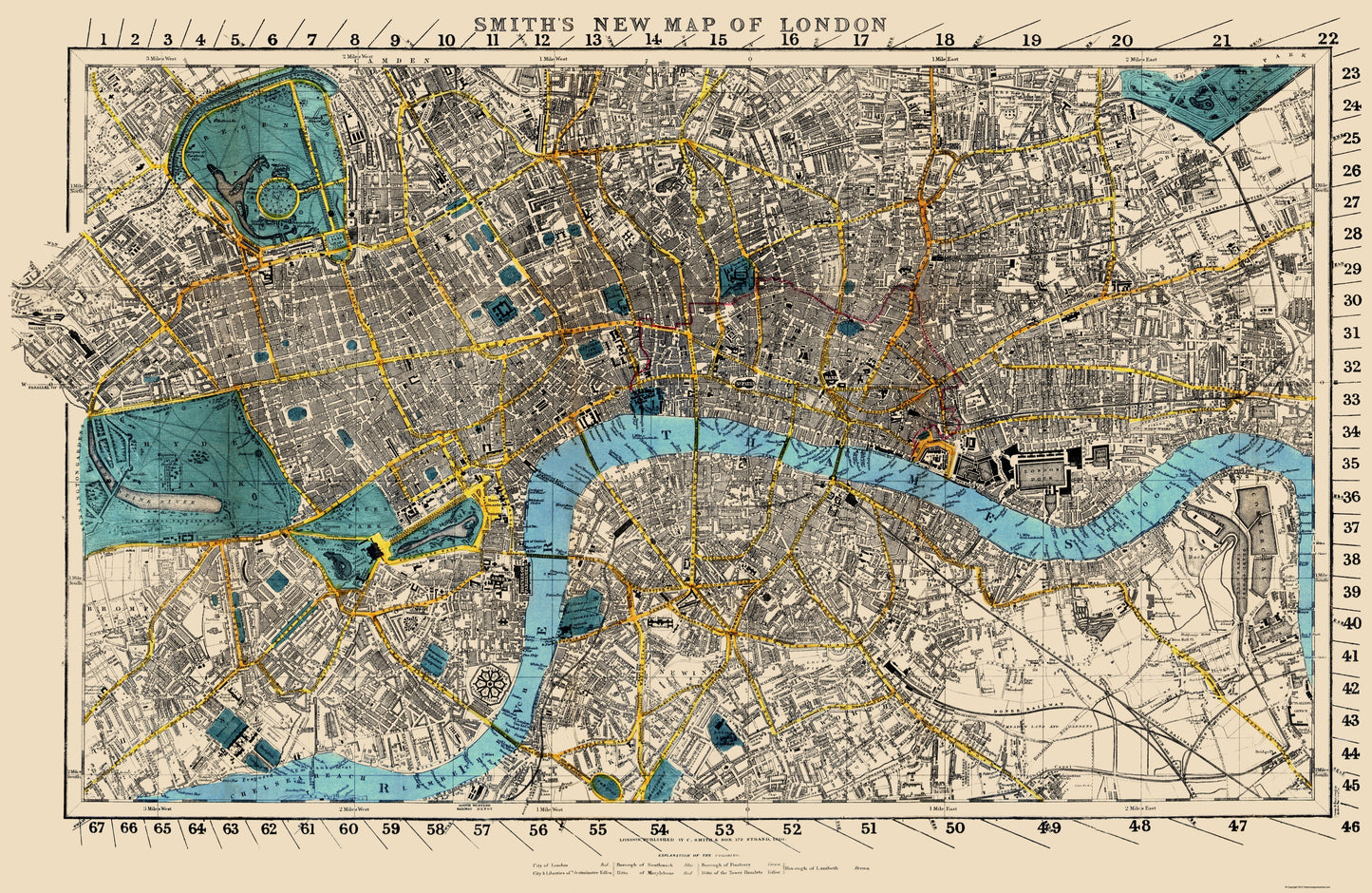 Historic Map - London England - Smith 1860 - 23 x 35.34 - Vintage Wall Art