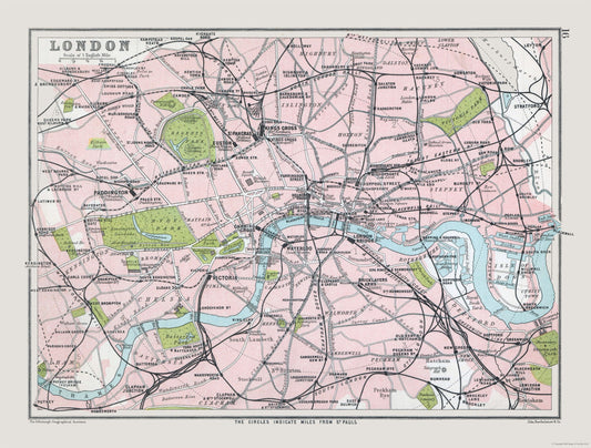 Historic Map - London England - Bartholomew 1892 - 30.33 x 23 - Vintage Wall Art