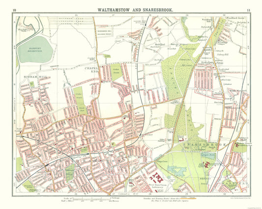 Historic Map - Walthamstow Snaresbrook London - Bartholomew 1921 - 28.81 x 23 - Vintage Wall Art