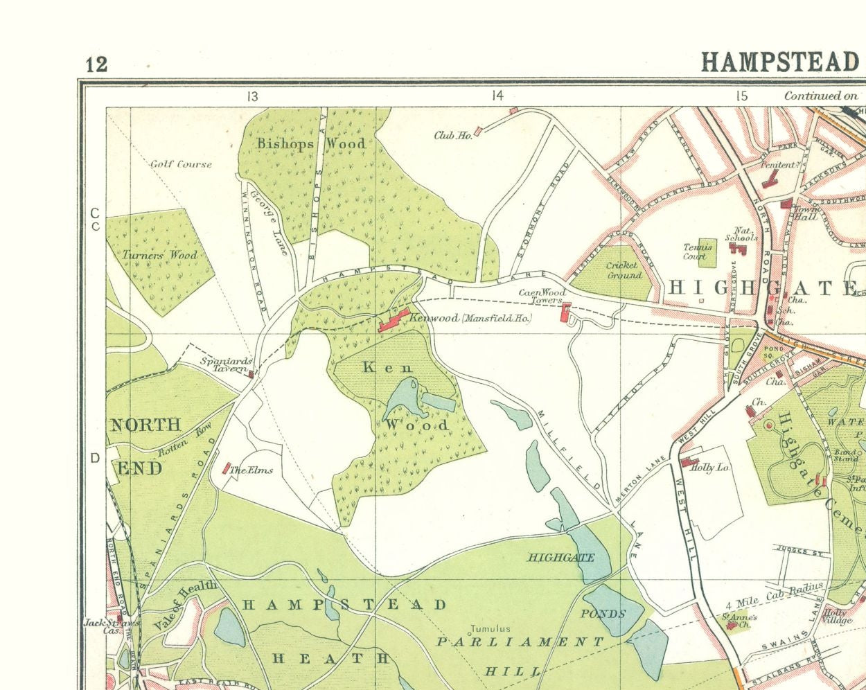 Historic Map - HampsteHolloway London - Bartholomew 1921 - 28.87 x 23 - Vintage Wall Art