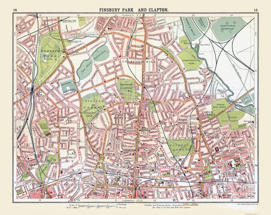 Historic Map - Finsbury Park Clapton London - Bartholomew 1921 - 28.87 x 23 - Vintage Wall Art