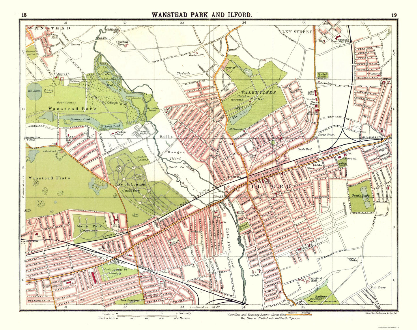 Historic Map - WanstePark Ilford London - Bartholomew 1921 - 29.02 x 23 - Vintage Wall Art