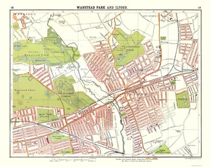 Historic Map - WanstePark Ilford London - Bartholomew 1921 - 29.02 x 23 - Vintage Wall Art