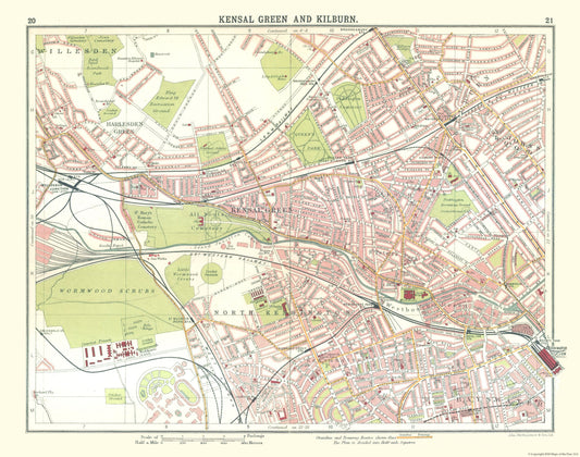 Historic Map - Kensal Green Kilburn London - Bartholomew 1921 - 29.17 x 23 - Vintage Wall Art
