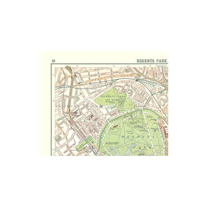 Historic Map - Regents Park Camden Town London - Bartholomew 1921 - 28.49 x 23 - Vintage Wall Art