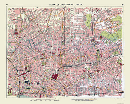 Historic Map - Islington Bethnal Green London - Bartholomew 1921 - 28.52 x 23 - Vintage Wall Art