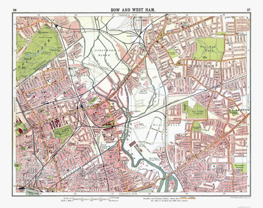 Historic Map - Bow West Ham London - Bartholomew 1921 - 29.02 x 23 - Vintage Wall Art